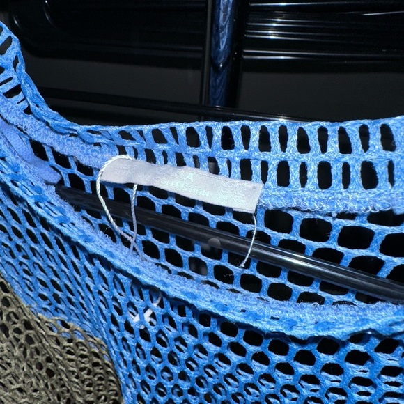 ZARA blue beige fishnet sheer long sleeve beach cover up dress - Picture 4 of 5